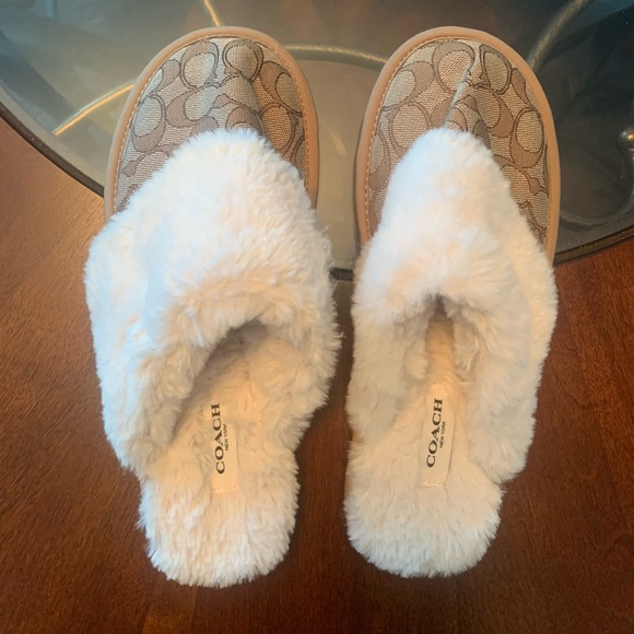 Coach Women's Cream and Brown Slippers - Picture 1 of 3